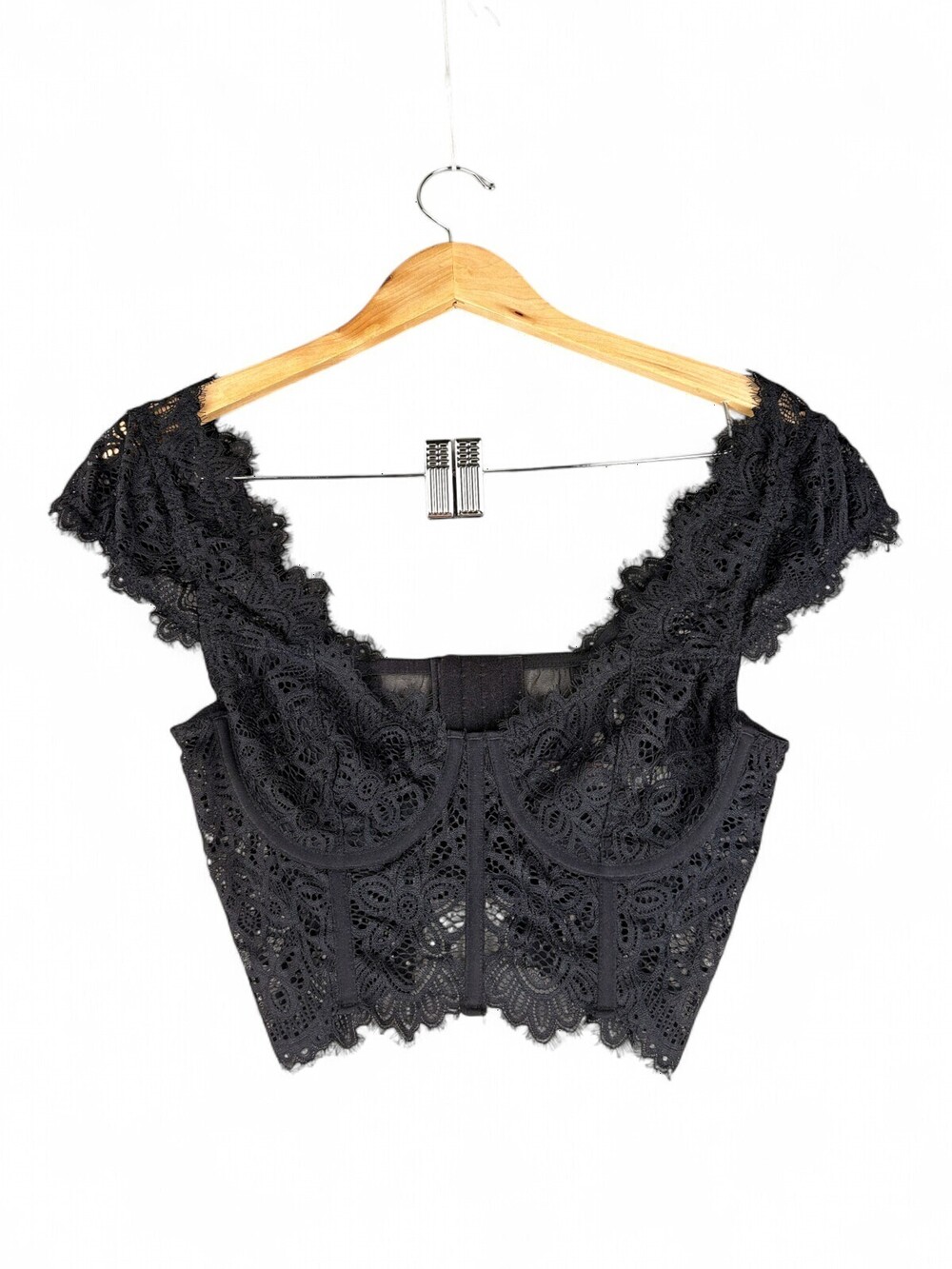 Anthropologie Black Lace Corset Crop Top Size M